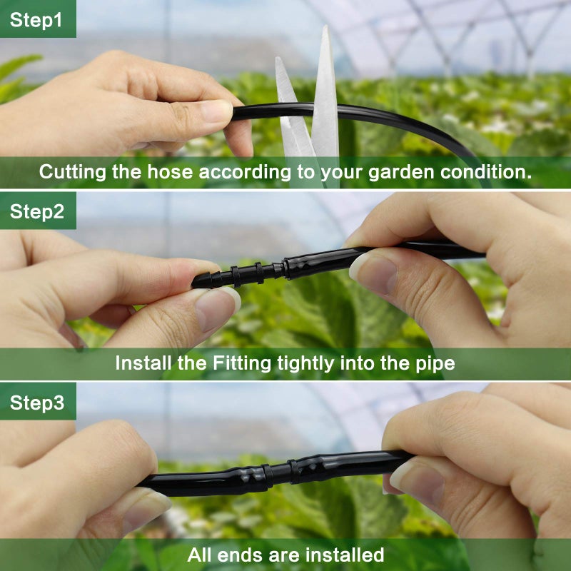 iMopo Drip Irrigation Coupling Fittings-110 Pieces Couplers for 1/4    Tubing,Barbed Connectors for Drip or Sprinkler systems - Image 4